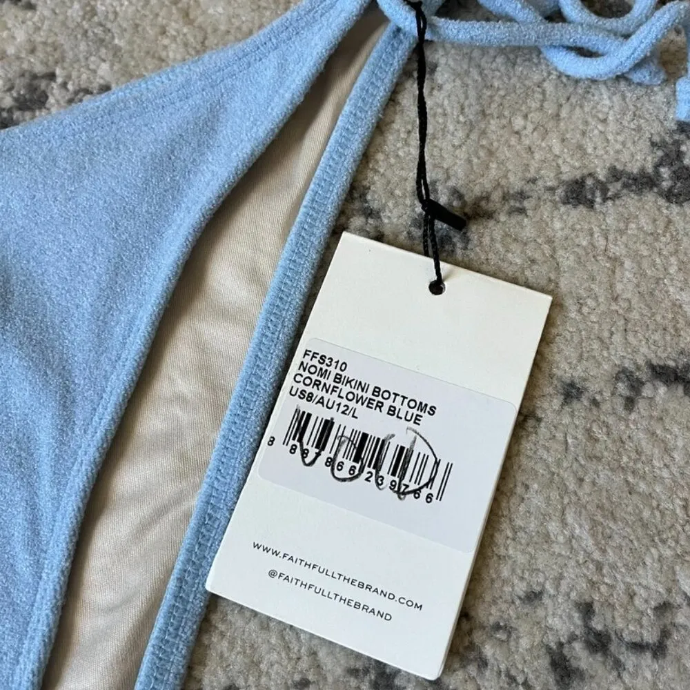 Faithfull the Brand Nomi Bikini Bottoms Blue Women's Large NWT - Image 3