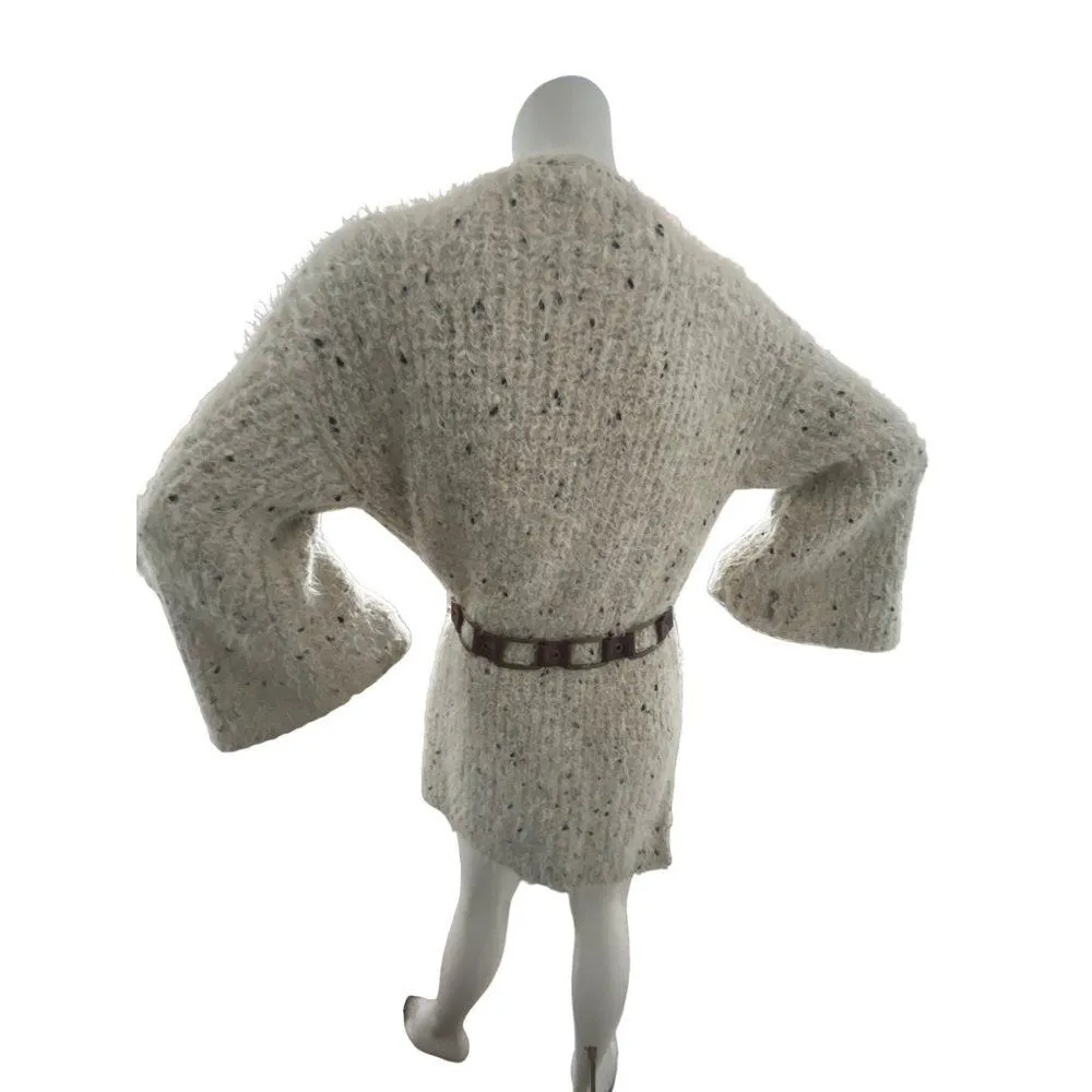En Creme Anthropologie chunky bell sleeve sweater S/M fuzzy metallic winter cozy White - Image 6