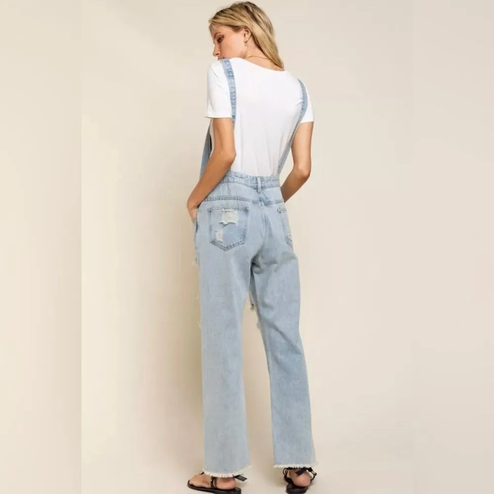 Clothing Distressed Wash Distressed Capri Overalls Size S 100% Cotton - Image 2