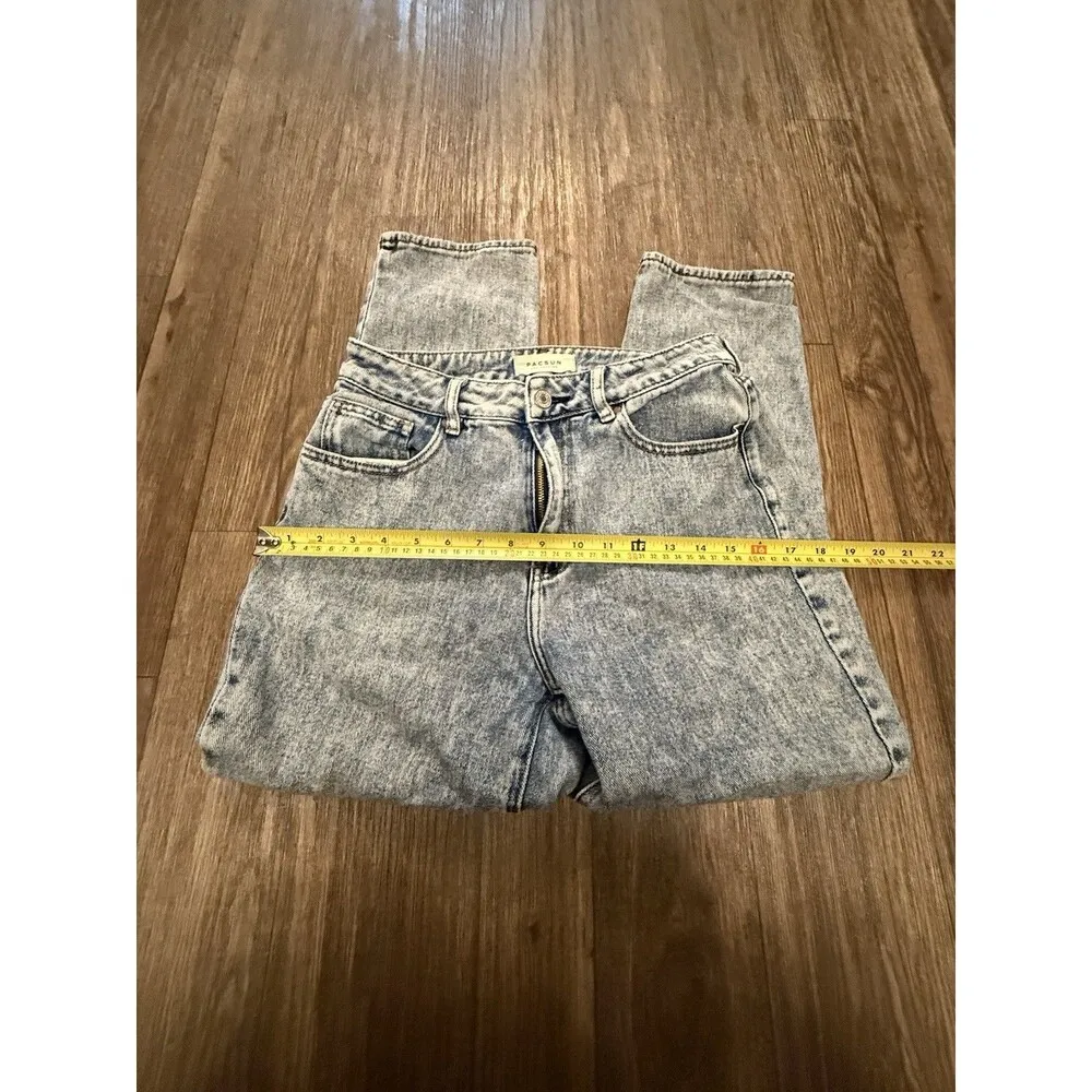 PacSun Los Angeles Jeans Womens Size 27 Mom Fit Tapered Leg Acid Wash Blue Denim - Image 10