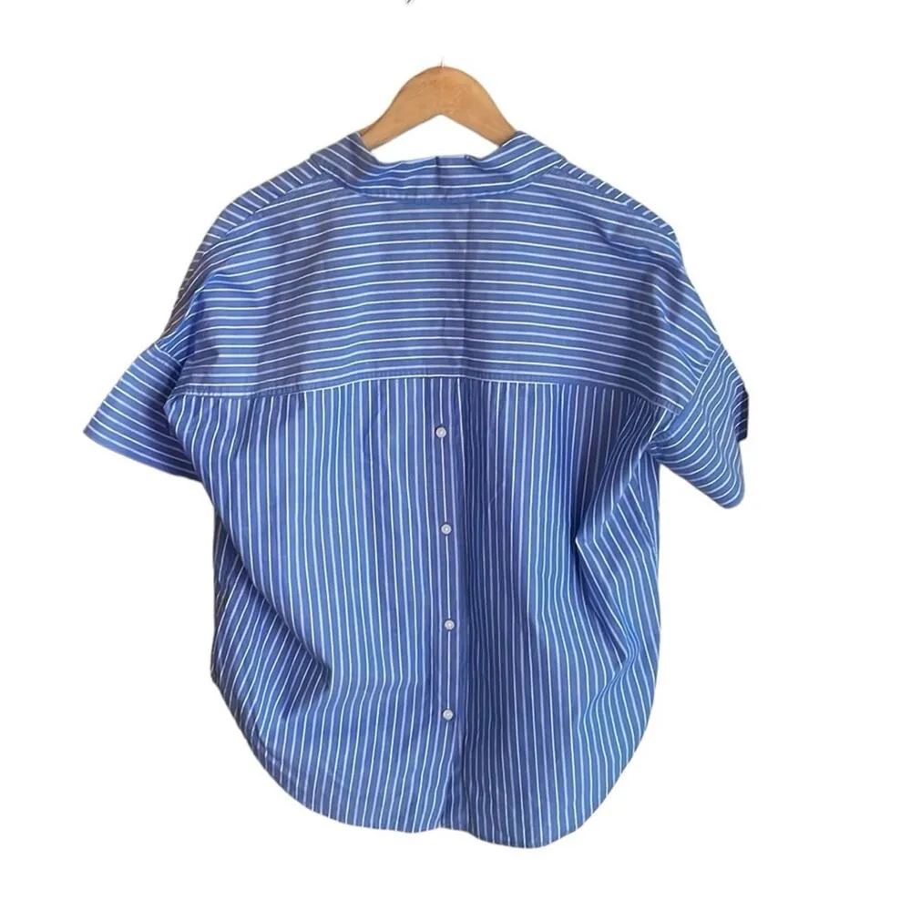 MADEWELL Courier Stripe Button Back Shirt In Midnight Sea - Image 3