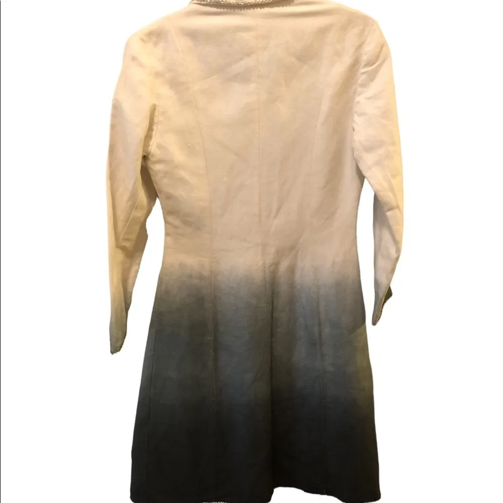 VTG 70’s Unique SILK Ombre White Navy Lined Trench Coat Silver Bling Sz 4/S Black - Image 5