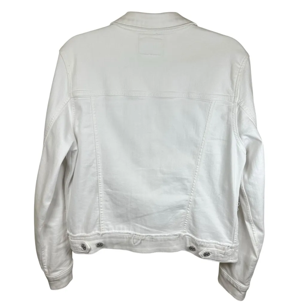 PAIGE Rowan White Denim Jacket Cropped Stretch Button Front Minimalist Spring L - Image 4