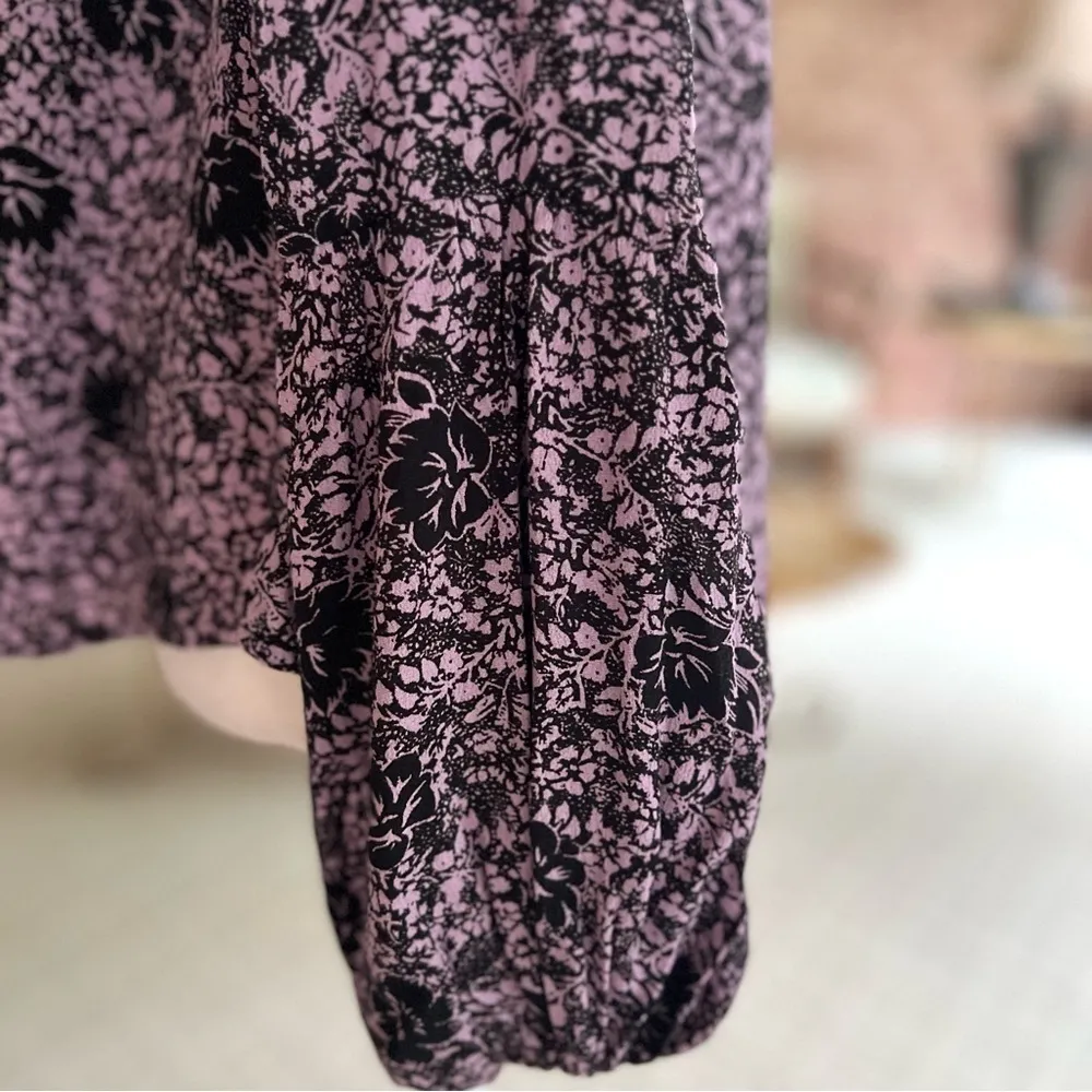 Bp Top Floral Purple Bishop Long Sleeve V-Neck Boho Chic Romantic Brunch Work - Image 9