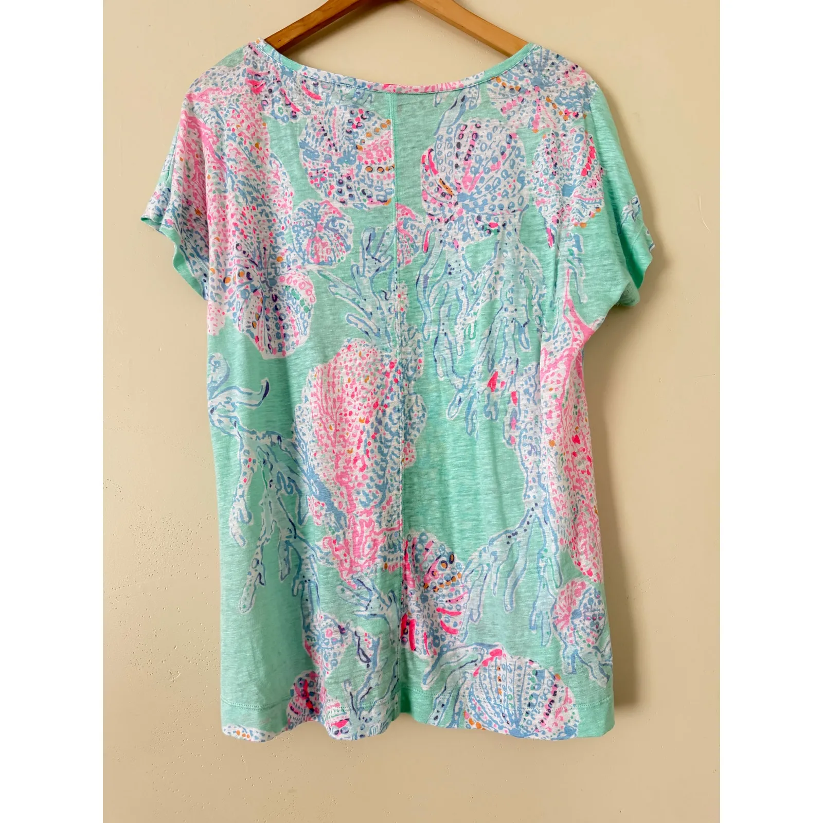 Lilly Pulitzer 100% Linen Mikela Top in Fansea MINTY FRESH M Tropical Nautical - Image 5