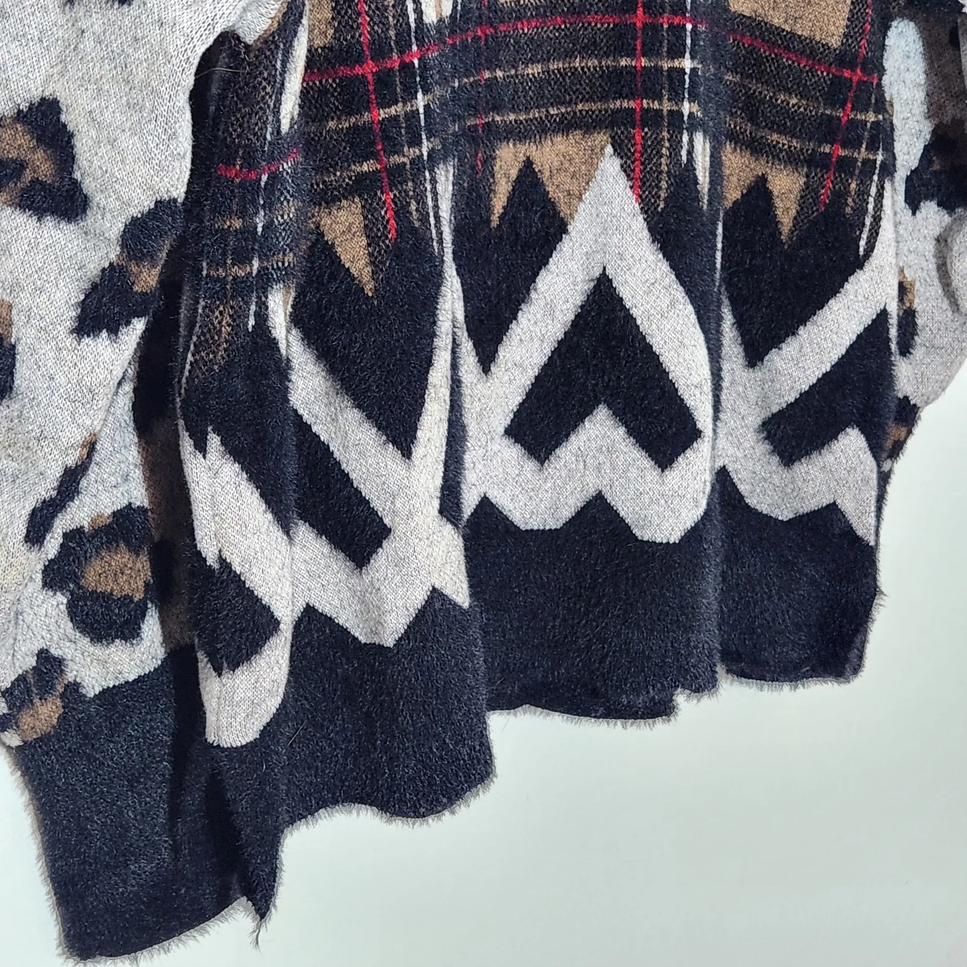 Sharon Young Fuzzy Sweater Size Medium Black Plaid Sweater - Image 3