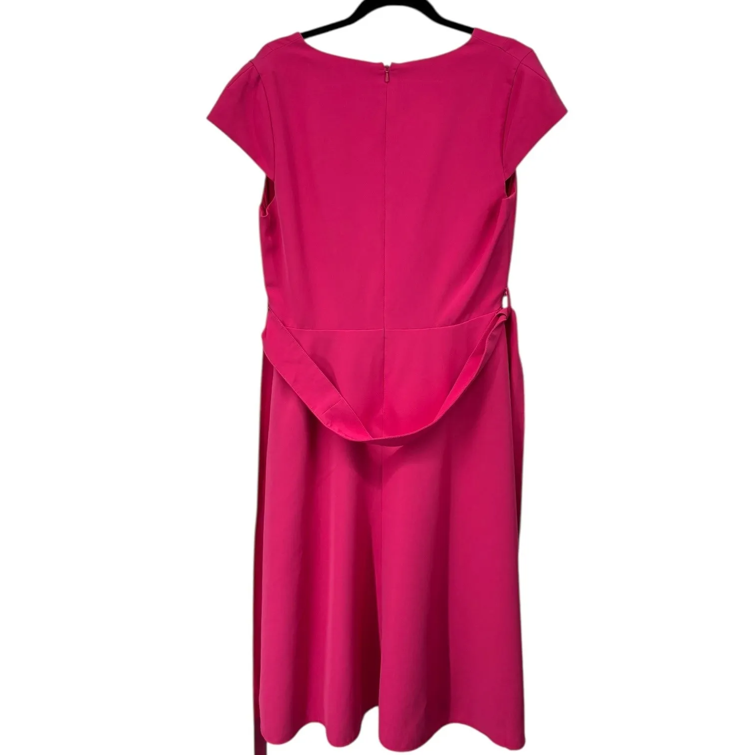 Black Halo Faux Wrap Dress Size 10 Pink Cap Sleeve Belted Pockets EUC - Image 5