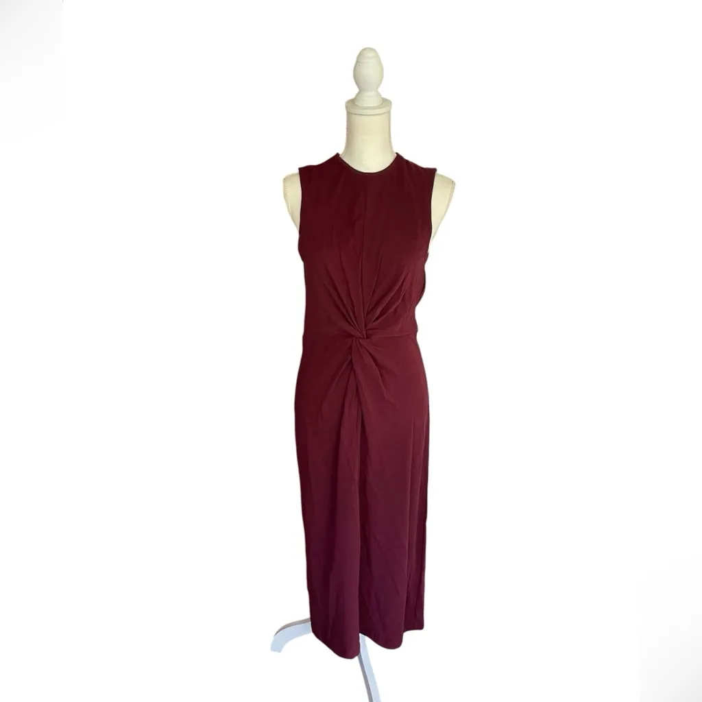 MNG Mango Knot Front Sleeveless Midi Dress Maroon Size 6 - Image 2