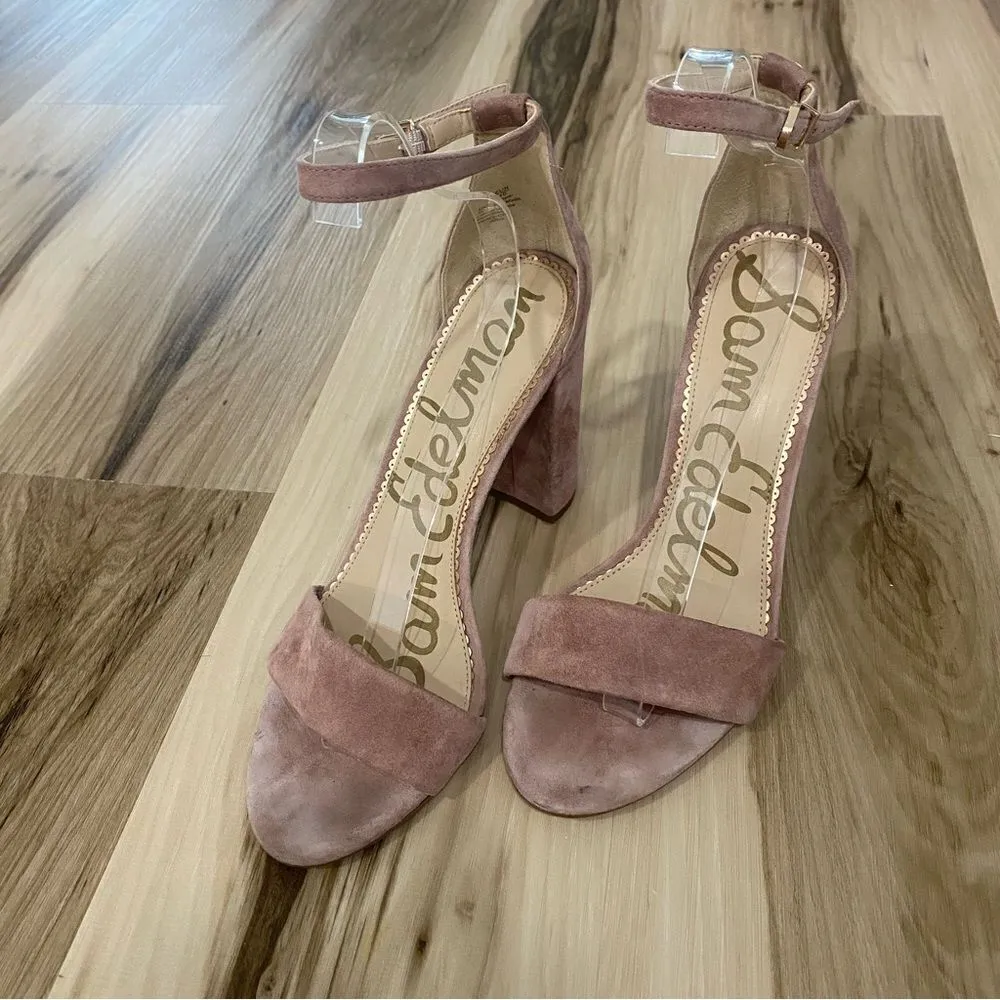 Sam Edelman Yaro Women Suede Open Toe Heel Sandals Pink Ankle Strap Buckle 10M - Image 3