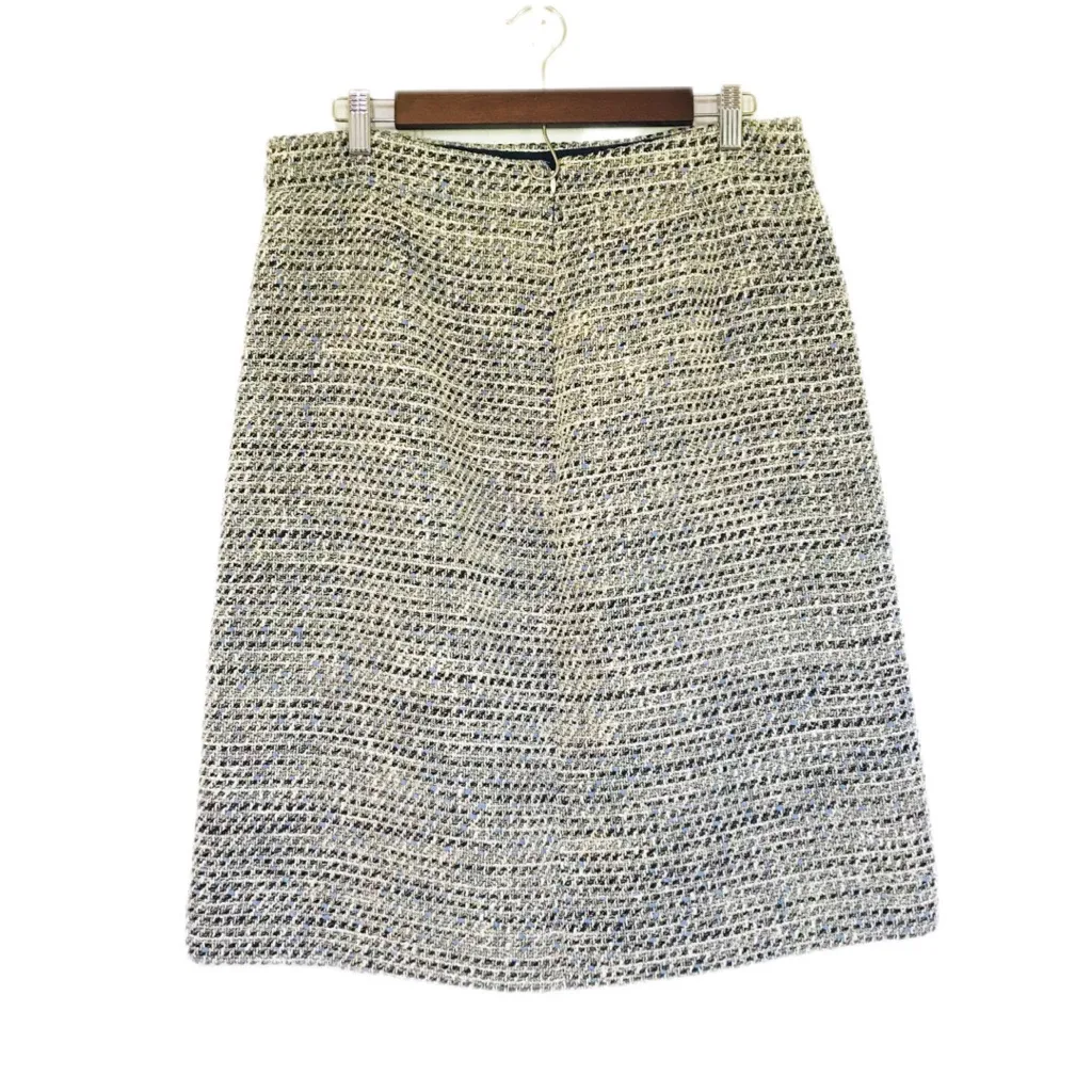 New J CREW Speckled Tweed‎ A-Line Midi Pencil Skirt Neutral Cream Gray Size 12 - Image 3