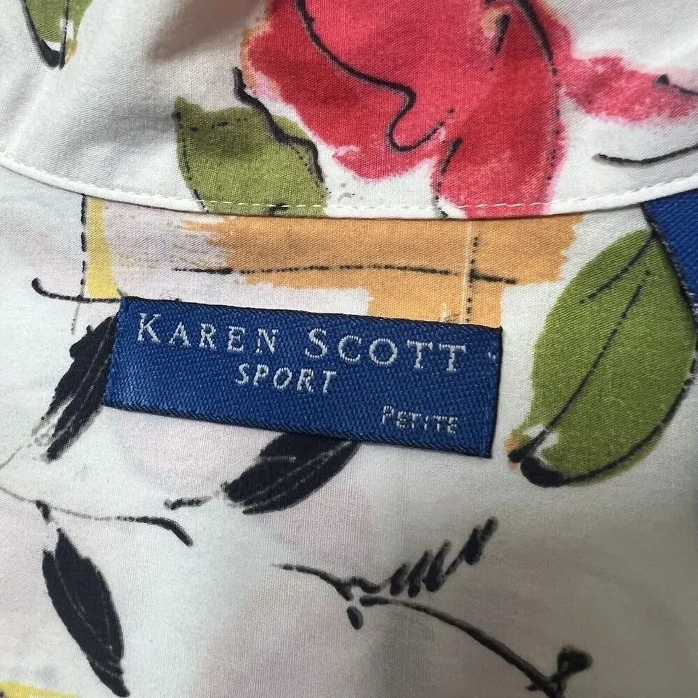 Karen Scott‎ Top XL Petite Button Front Floral Collar Floral Short Sleeve - Image 8
