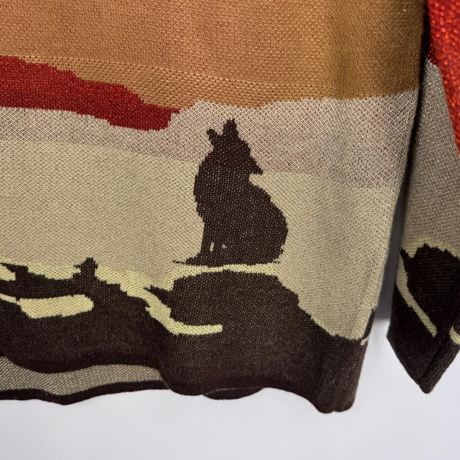 Cotton & Rye Sweater Womens L Metallic Orange Tan Coyote Southwest Print Acrylic Size L - Image 8