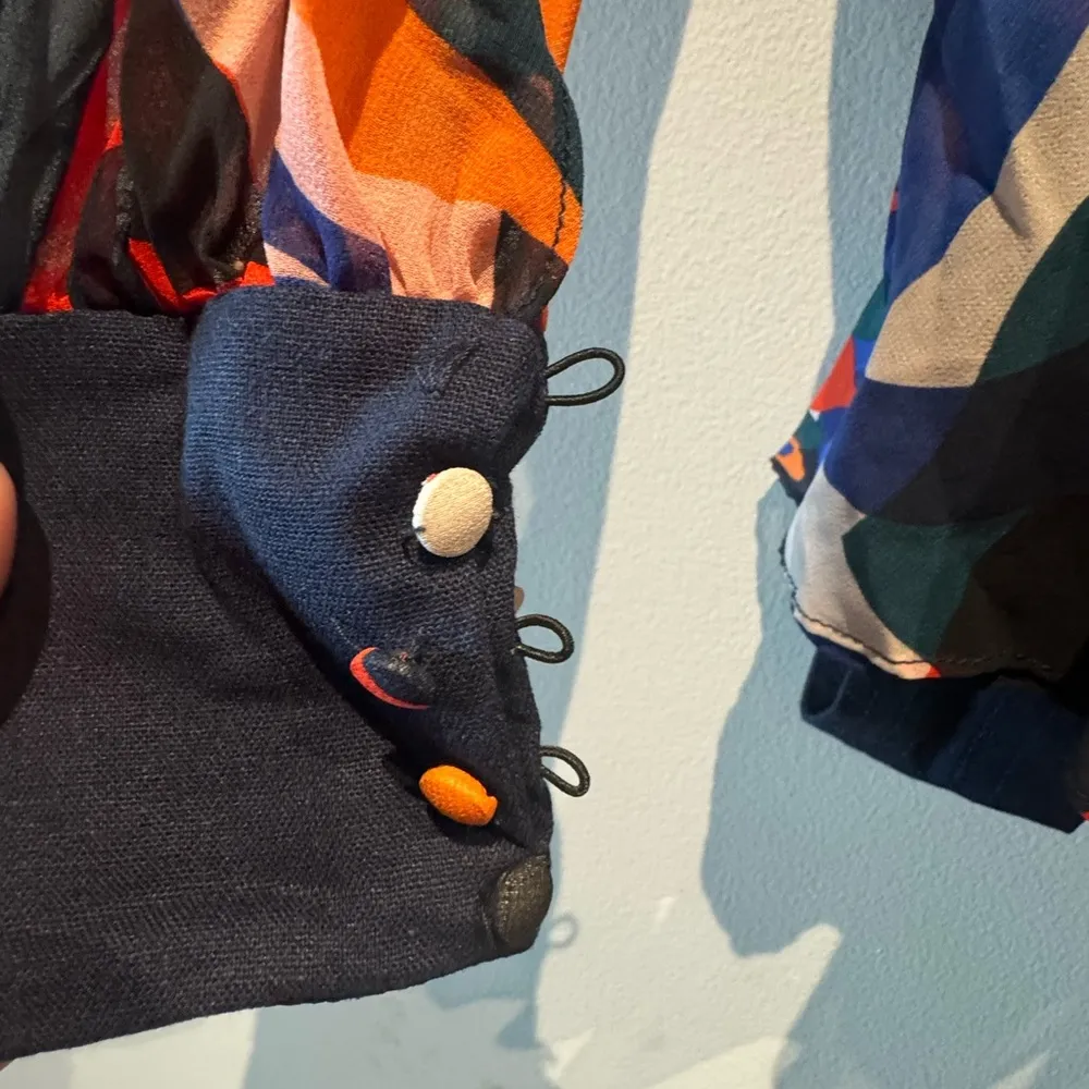 PatBO NWT Moscow Abstract Ruffle Belted Blouse size 6 Blue - Image 4