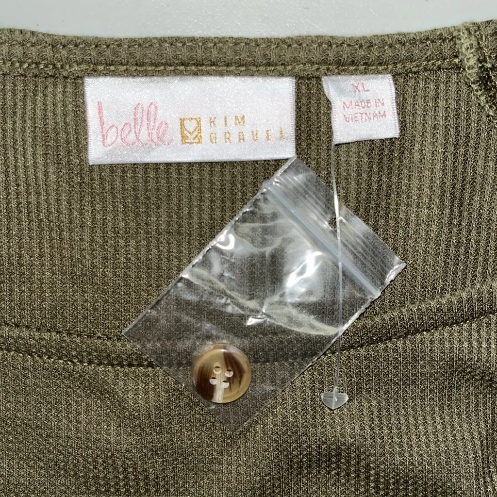 Belle by Kim Gravel NWT Sz XL Olive Green Raglan Sleeve Thermal Waffle Knit Top - Image 5