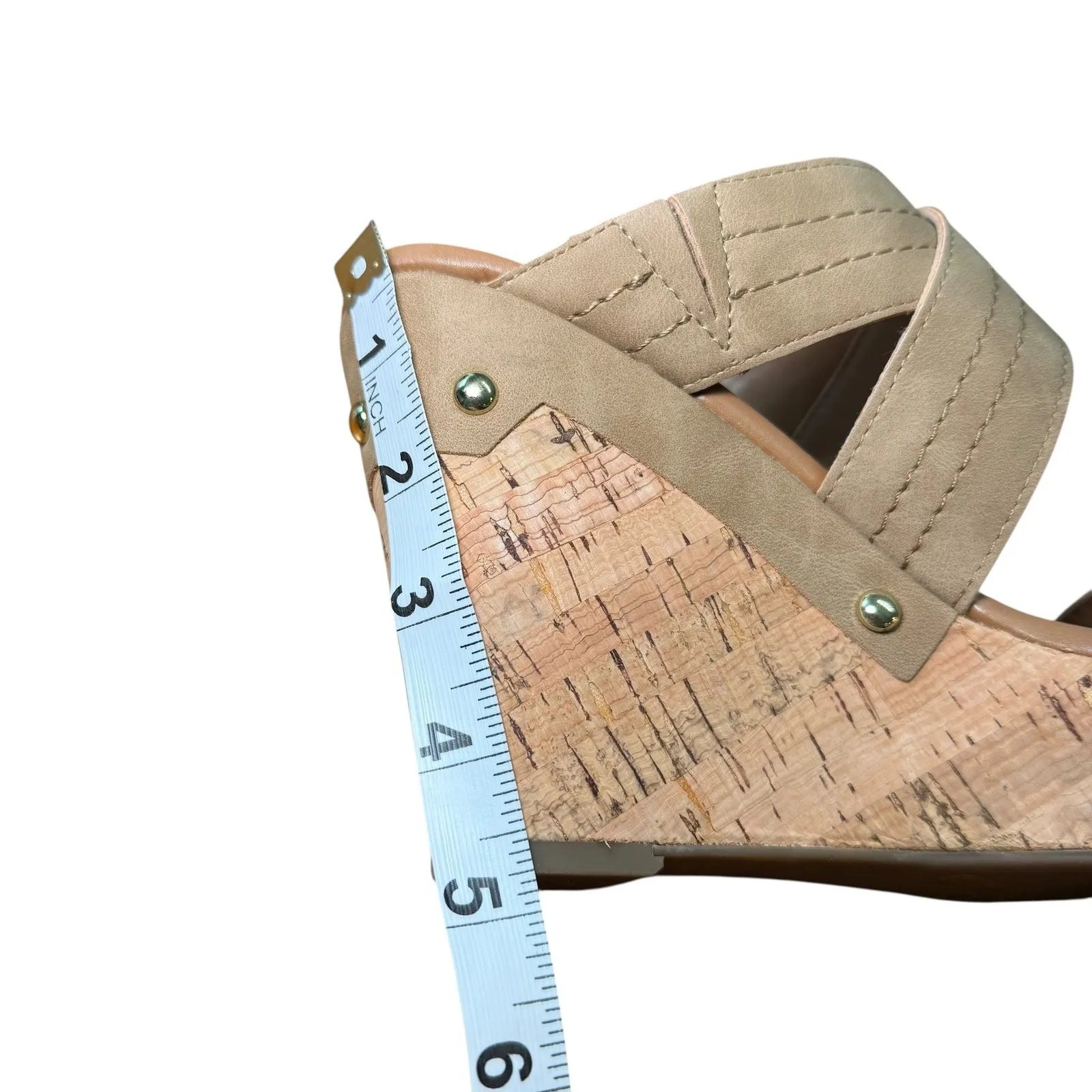 Tommy Hilfiger‎ Women's Beige Faux Leather Cork Wedge Heels Platform Sandals 10M - Image 10