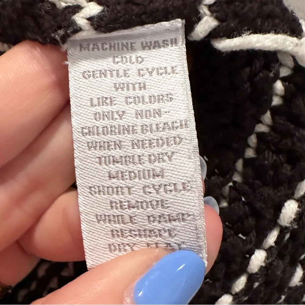 Charter Club Black White Crochet Sweater Cardigan Medium Short Sleeve V-Neck - Image 5