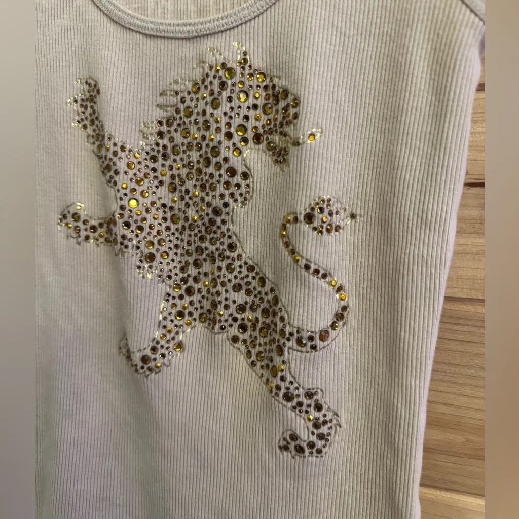 Y2K Express Size XS Dragon Lion Embellished Bedazzled Ribbed Tank Top - Image 7