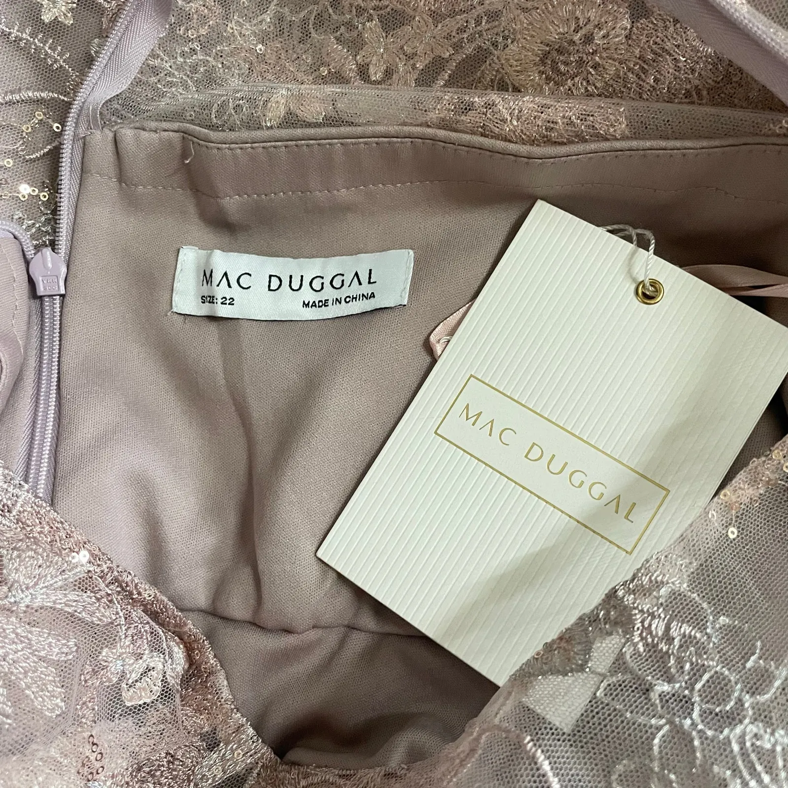 Mac Duggal Embellished Illusion Long Sleeve Midi Dress Rose Size 22 - Image 12