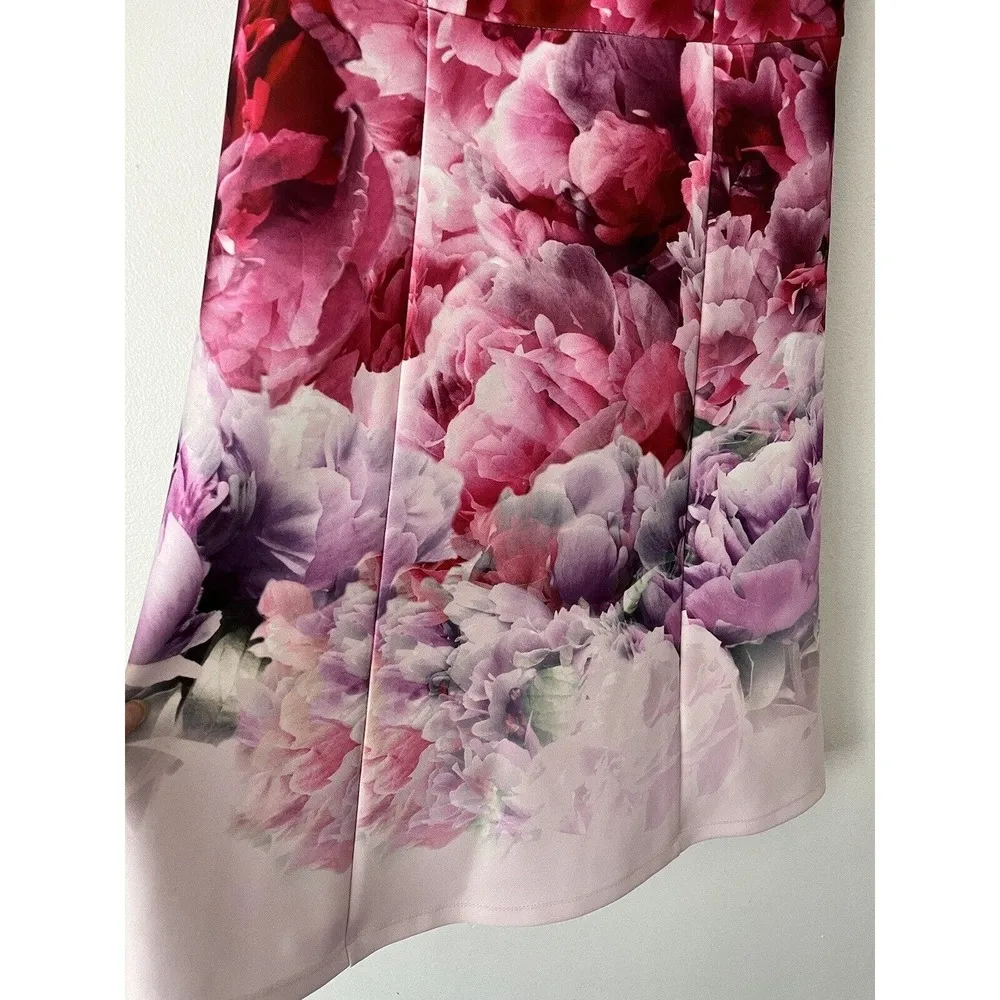 Adrianna Papell Purple Floral Faux Wrap Knee Length Sheath Dress Women’s Size 4 - Image 4