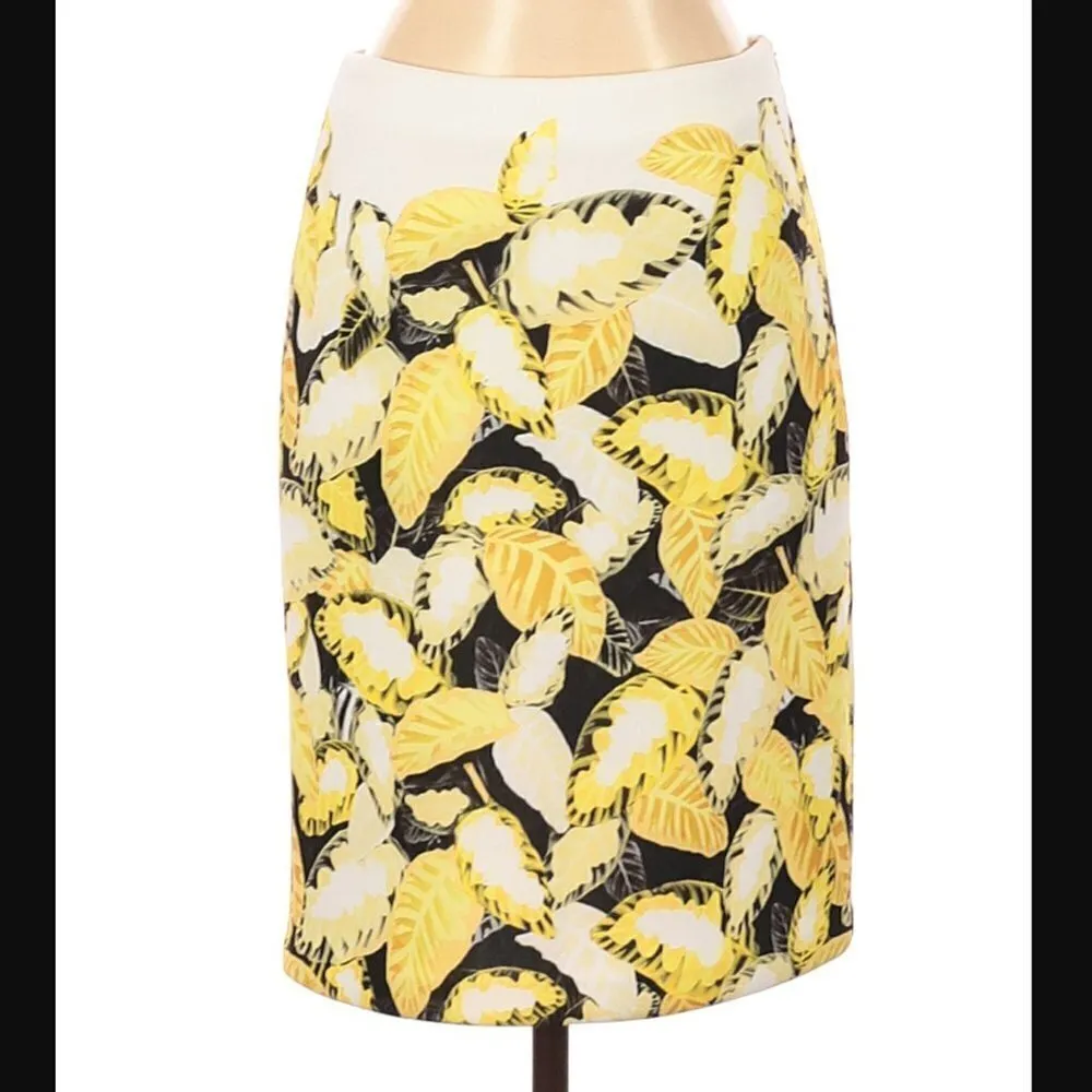Opening Ceremony Skirt S Pencil Daisy Leaf Print Neoprene Scuba Fabric Luxury - Image 2