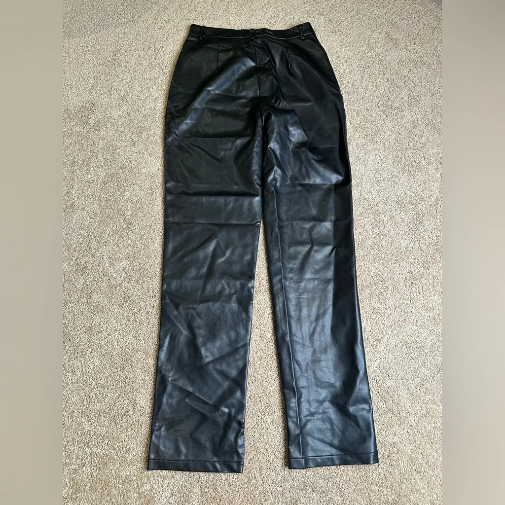 White Fox Black Leather Pants - Image 4