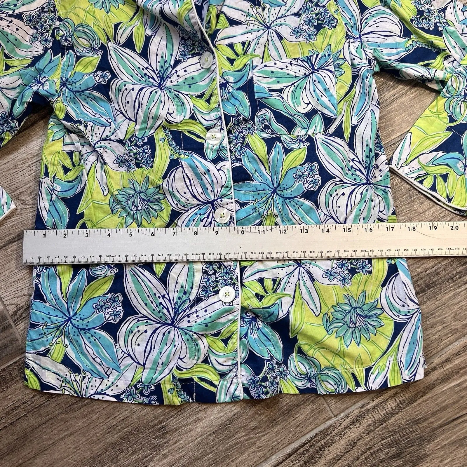 Lilly Pulitzer Pajama Top Shirt Womens Floral Flowers Blue Green Size XS #88 - Image 5