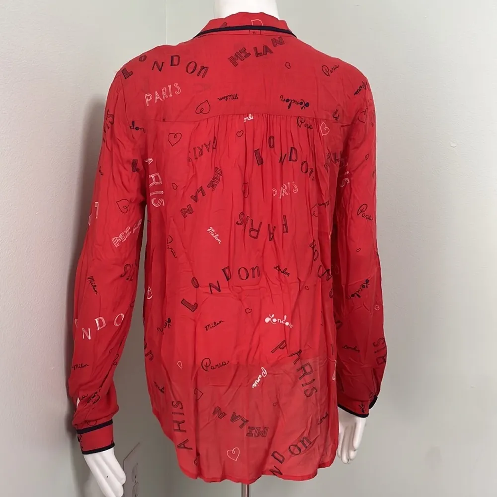 ANTHROPOLOGIE Maeve Paris London Cherry Red button up shirt size 4 - Image 4