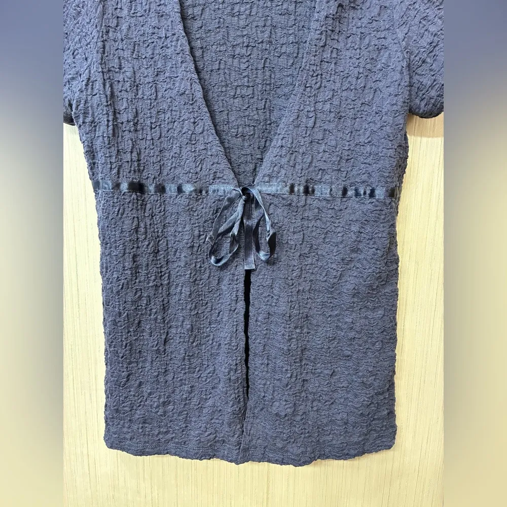 NWT Vintage Swift by Avenue 14/16 Plus Navy Blue Textured Tie Front Cardigan Top - Image 2