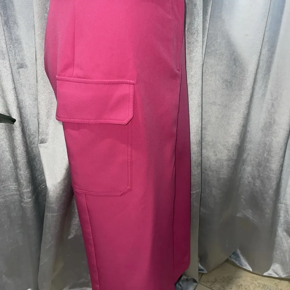 TOPSHOP Women's Utility Slit Cargo Midi Skirt Hot Pink Size 8 High Waisted NWT - Image 3