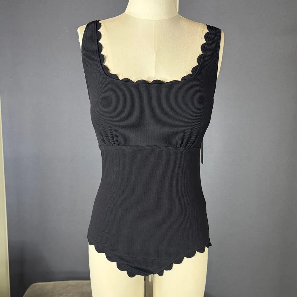 Charmo Women’s Black Scalloped Swimsuit One Piece Square Neck SPF50+ Size M NWT Black Size M - Image 3