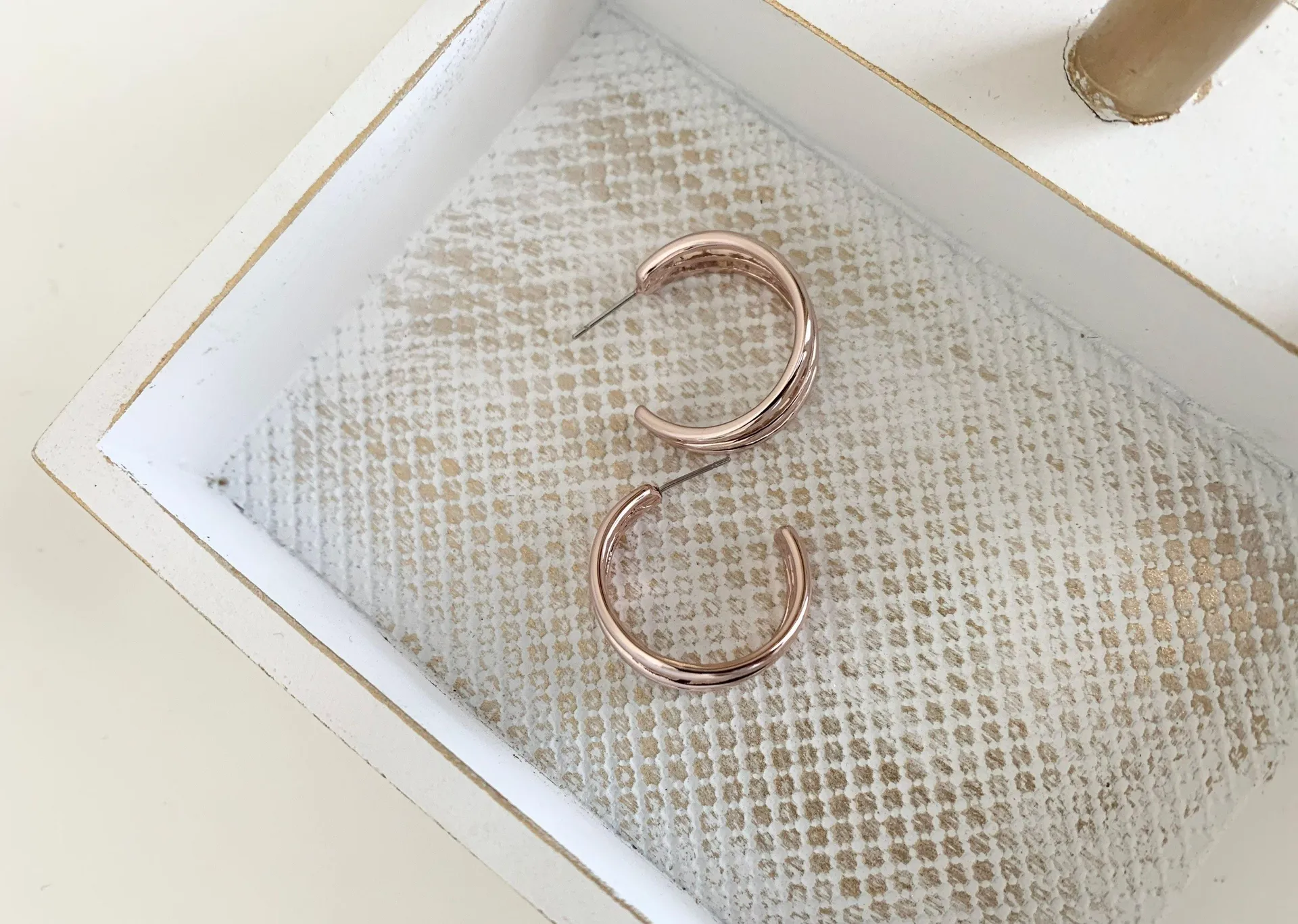Rose Gold Mini Hoop Earrings - Image 2