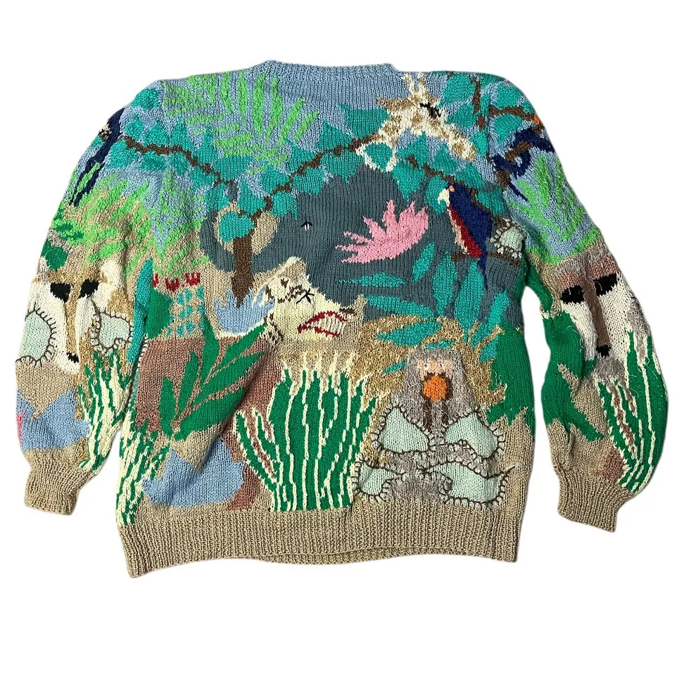 MABEL’S Colorful Sweater Crew Neck Pastel Animals Scenic Novelty Top VINTAGE 80s Blue Size L - Image 4