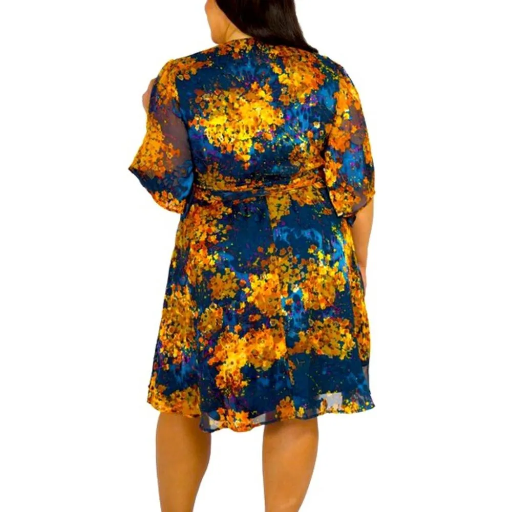 Marée Pour Toi Floral Burnout Faux Wrap Dress Size 20 New with Tag MSRP $199 SOO Blue - Image 3