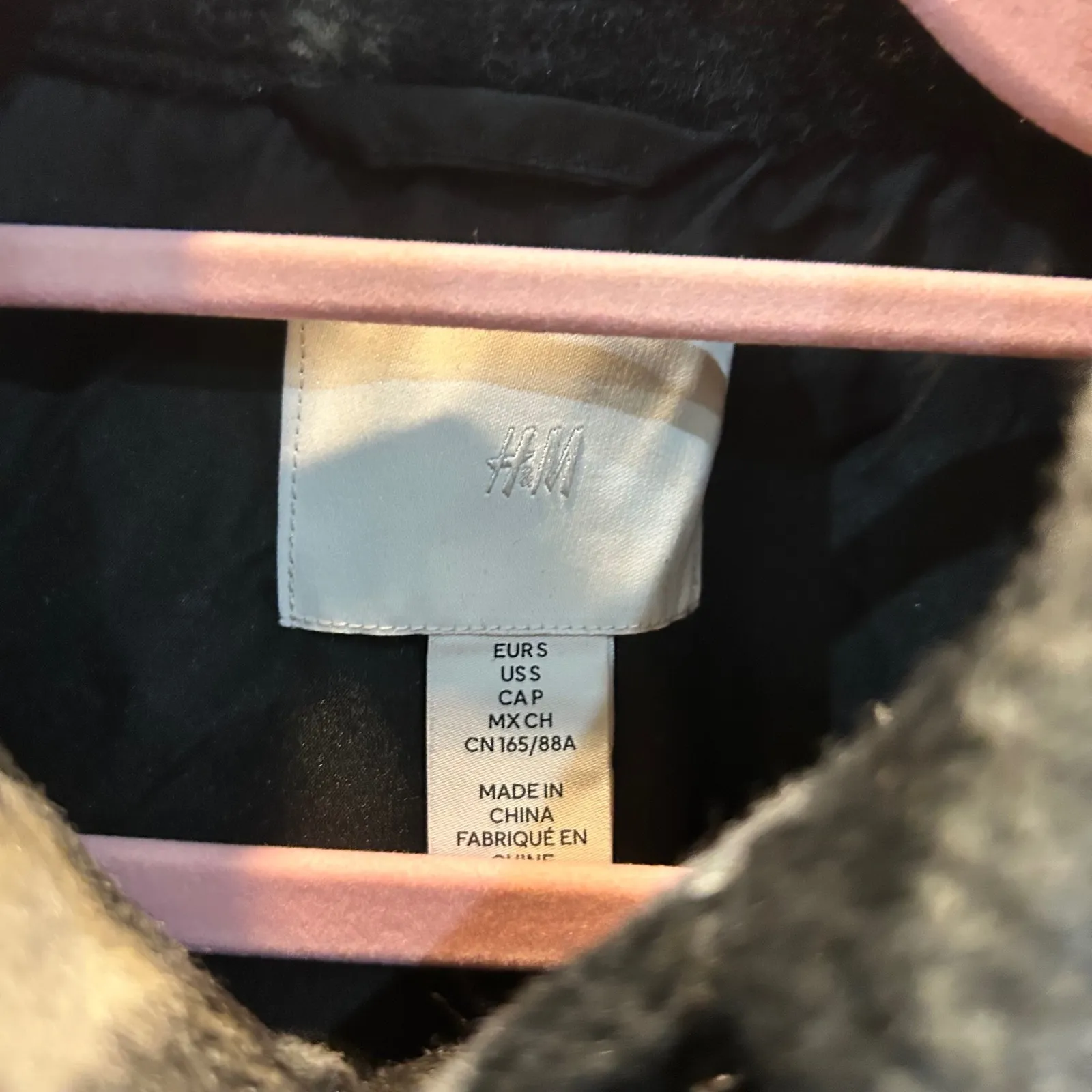 H&M Black Plaid Wool‎ Blend Coat Jacket Flannel Style Small - Image 6