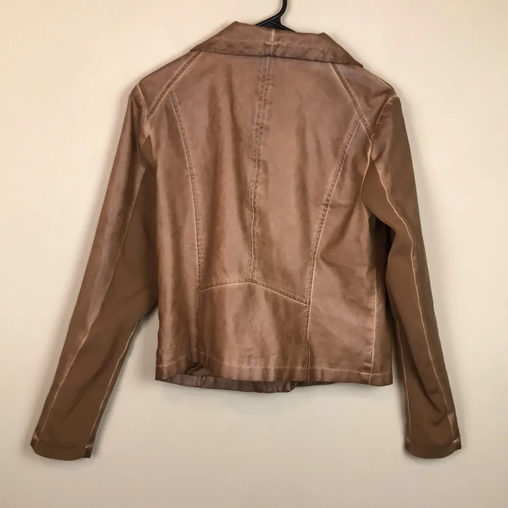 Bagatelle Women’s Faux Leather Vegan Tan Brown Asymmetrical Zipper Moto Jacket - Image 7