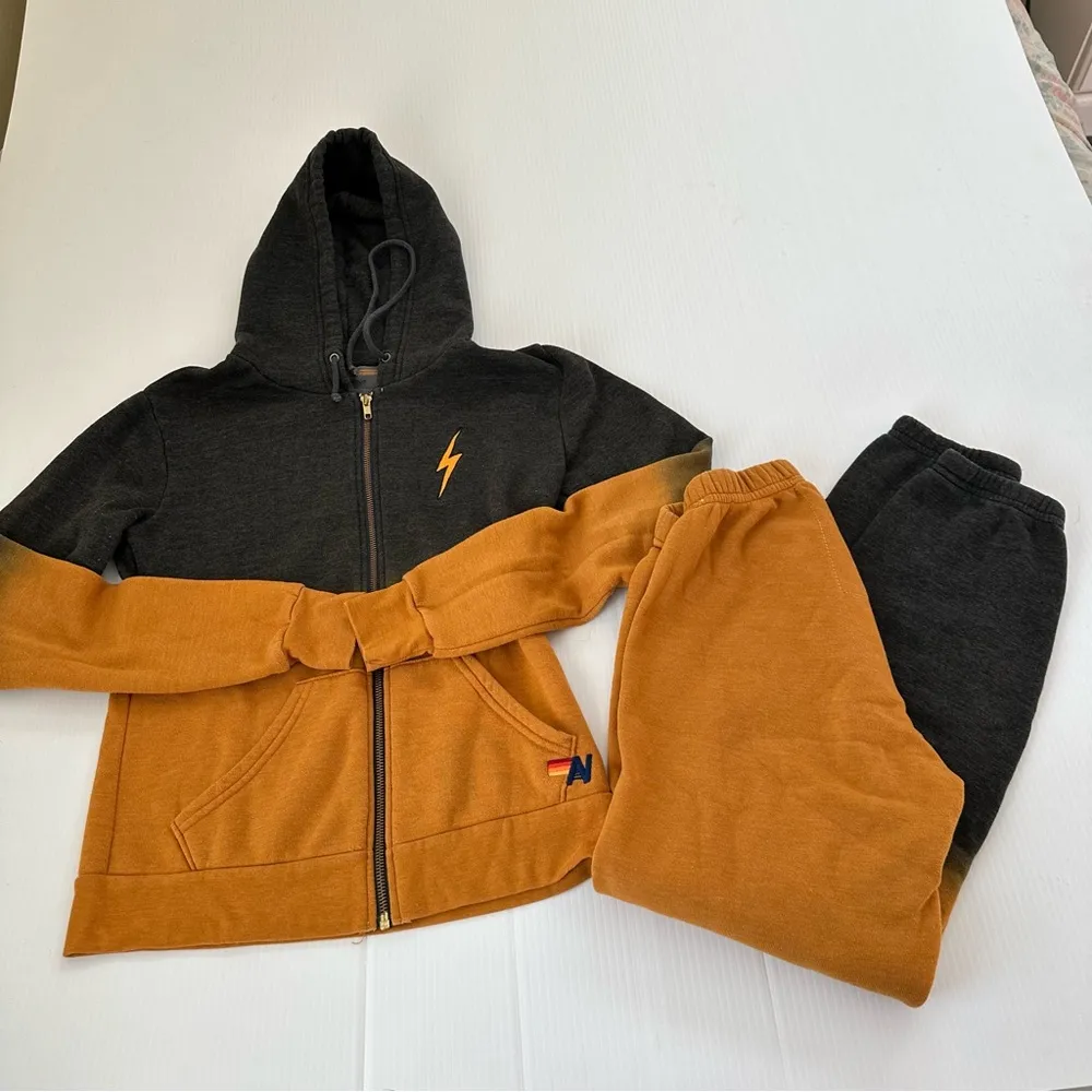 Aviator Nation Hoodie & Jogger Set Nugget Gold/Charcoal Ombré, XS - Image 2