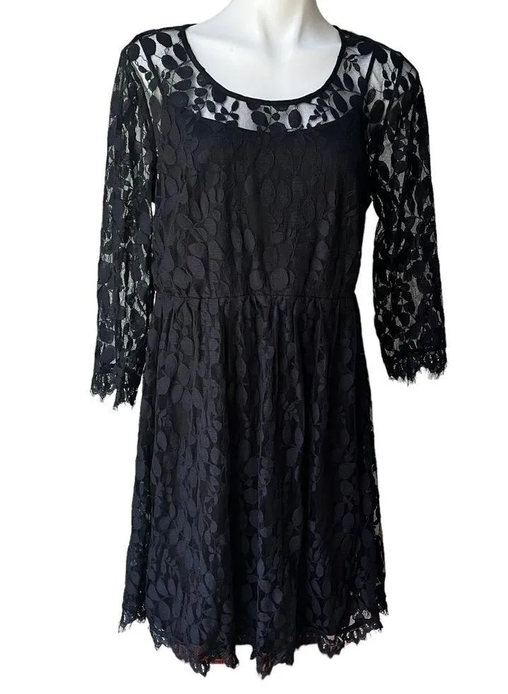 Torrid Black Lace Eyelash Overlay Long Sleeve Dress, Sz 12 - Image 3