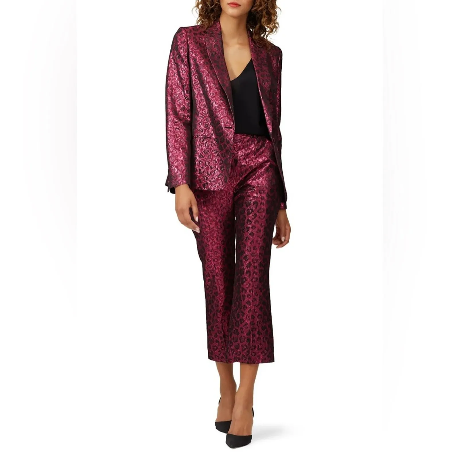 Tanya Taylor Madden Pink Metallic Leopard Cropped Pants 0 - Image 10