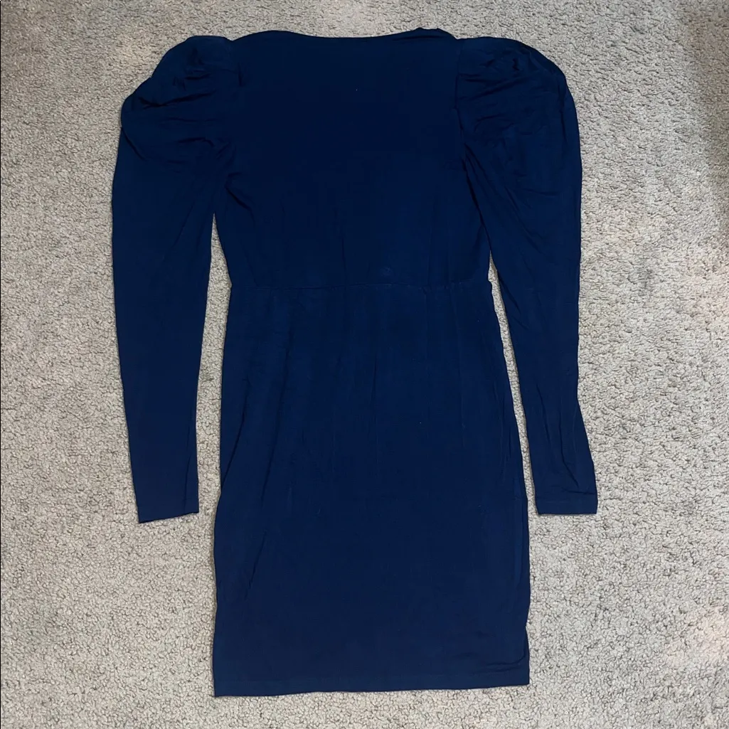 Ted Baker Elvasi Long Puff Sleeve Faux Wrap Dress Navy Blue US 6 (TB 2) - Image 5