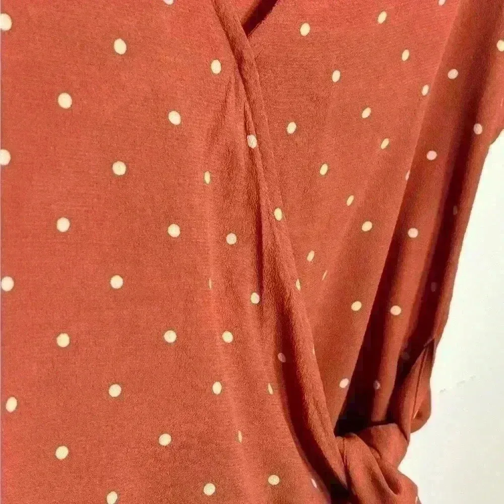 Madewell Women’s Shirt Top Sash Tie Wrap Orange Polka Dot‎ XS - Image 3