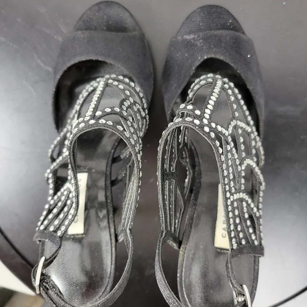 Caparros Poet Womens Sandals Size 7.5 Black Glimmer Slingback Strappy Heels - Image 4