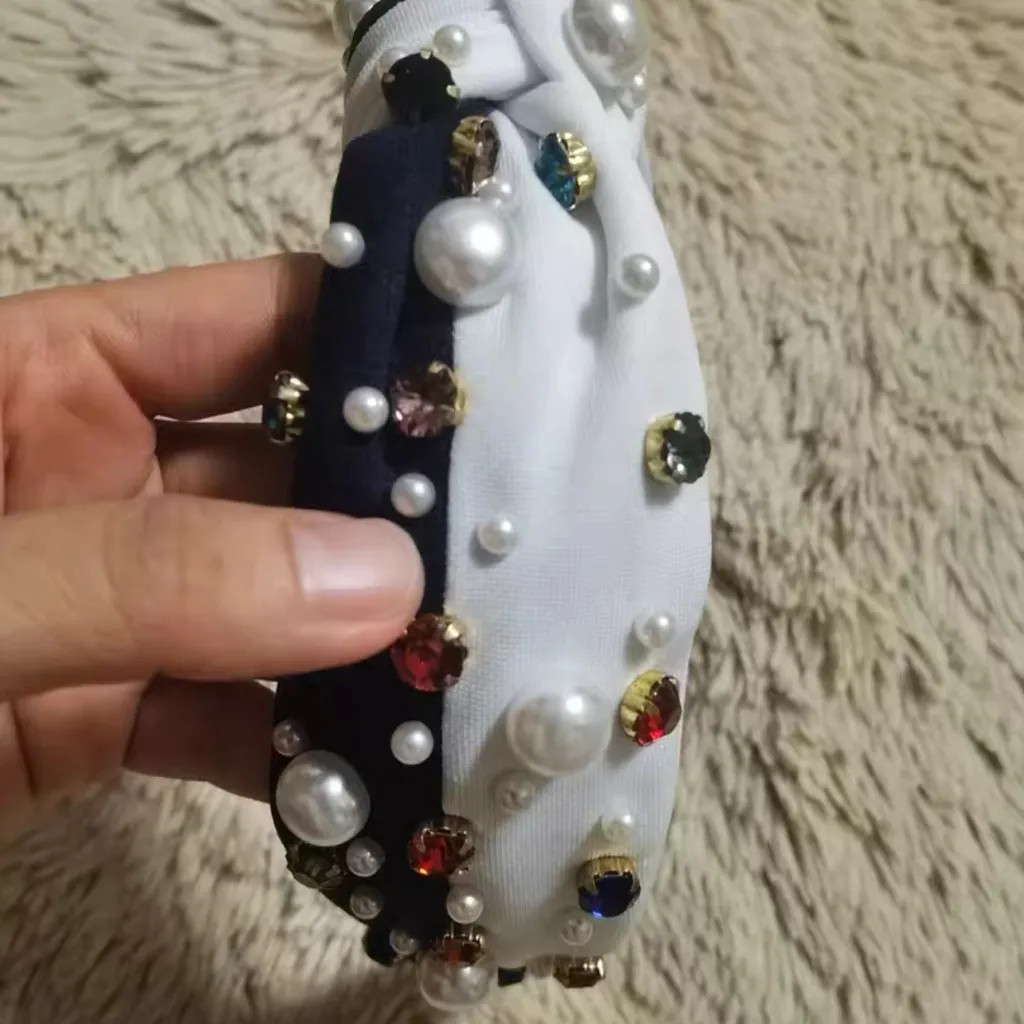 Pearl and Gem Embellished Headbands Blue - Image 6