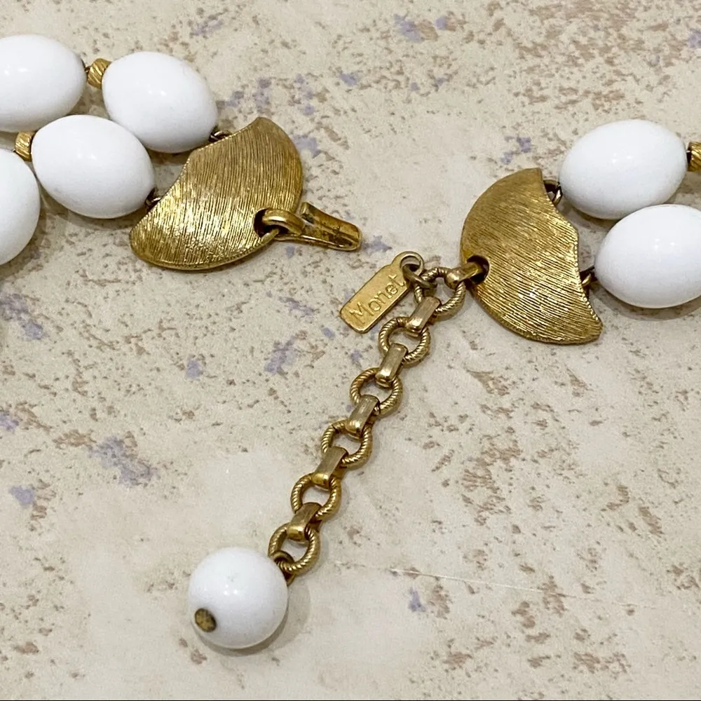 Vintage Monet White Bead Double Strand Necklace - Image 10