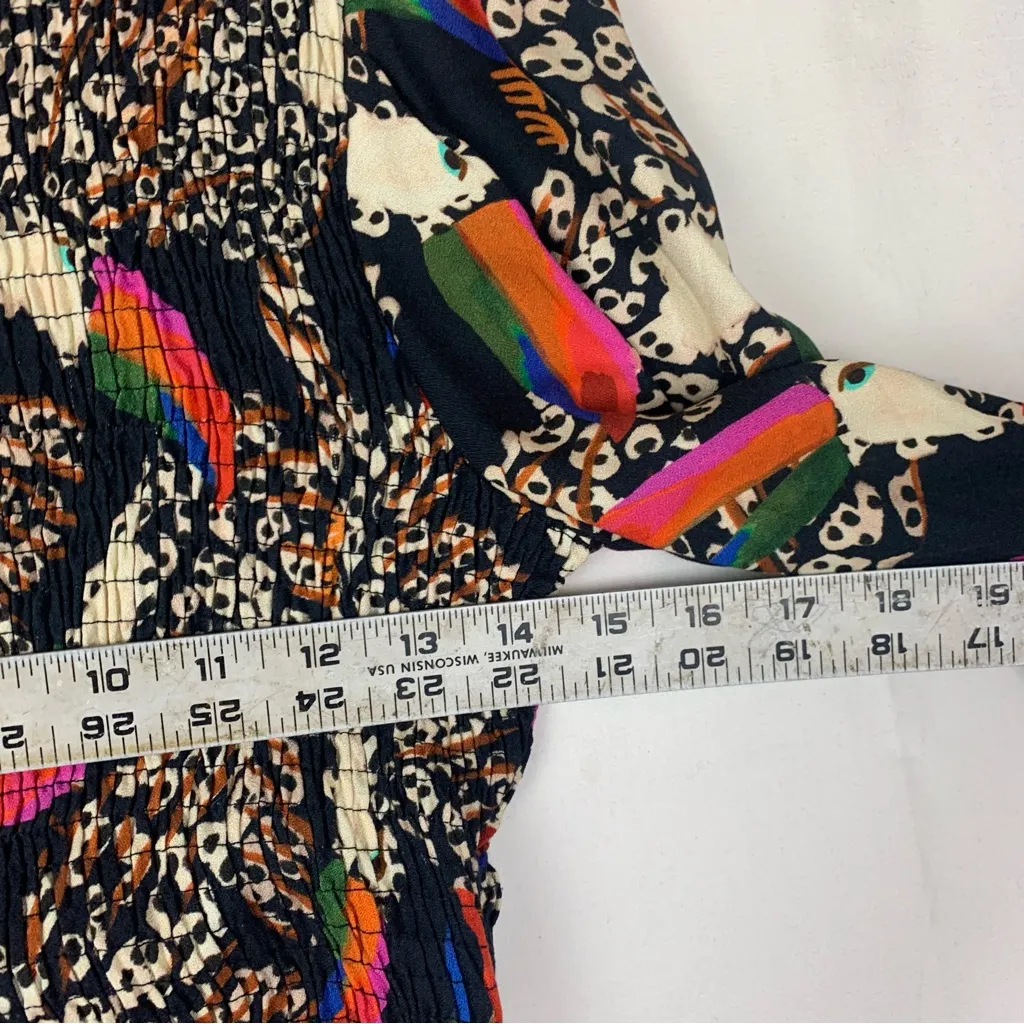 Farm Rio size small leopard toucans drop waist long sleeve mini dress black smoc - Image 7