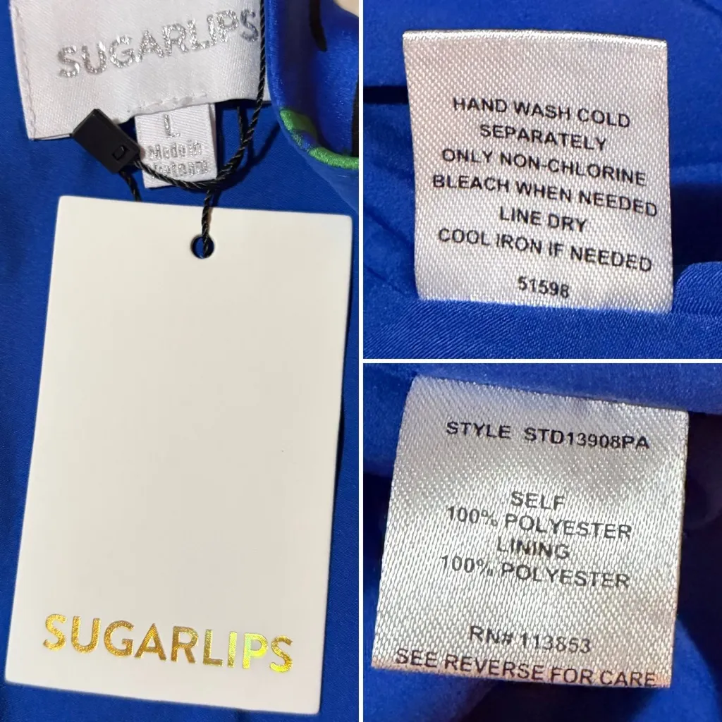 Sugarlips Vivi Berry Meara One Shoulder Satin Maxi Dress Floral Cobalt L NWT - Image 9