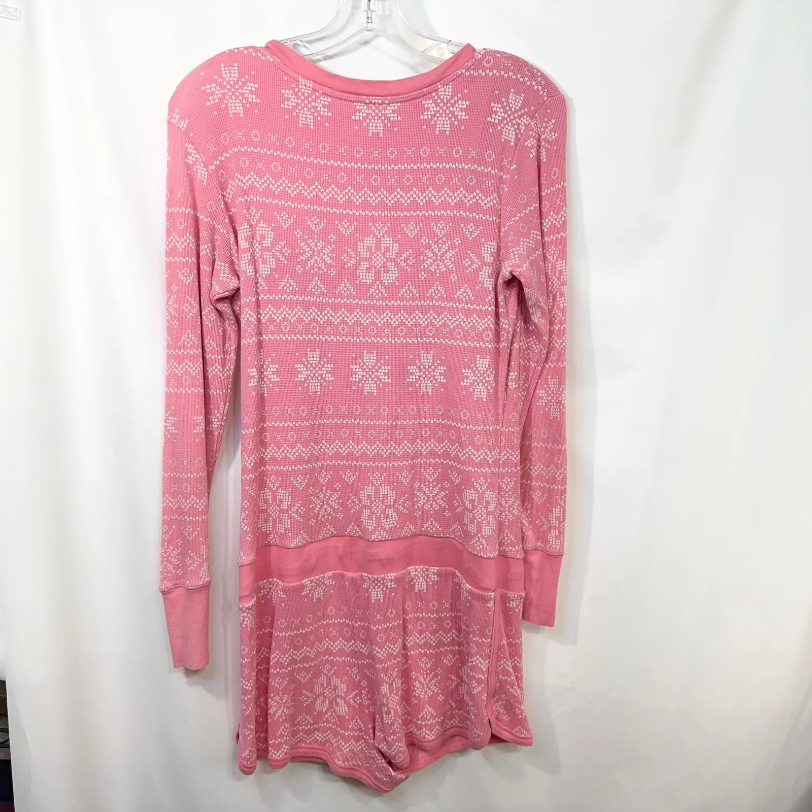 Victoria's Secret Large Sleep Romper Pink Y2K Long Sleeve Thermal Argyle‎ 1628 - Image 2