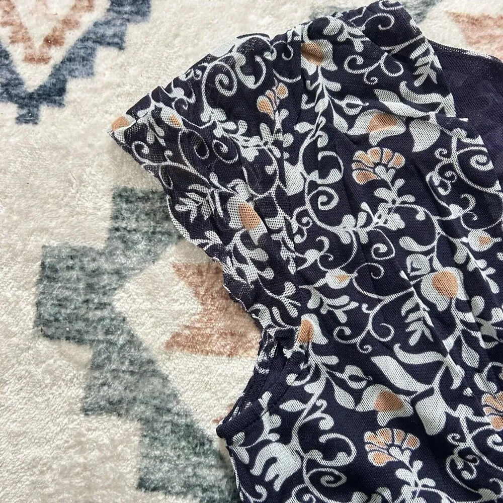 Y2K Vintage 90s Mesh Cami Top Babydoll Womens Small S Blue Floral Cinched Ruched - Image 5