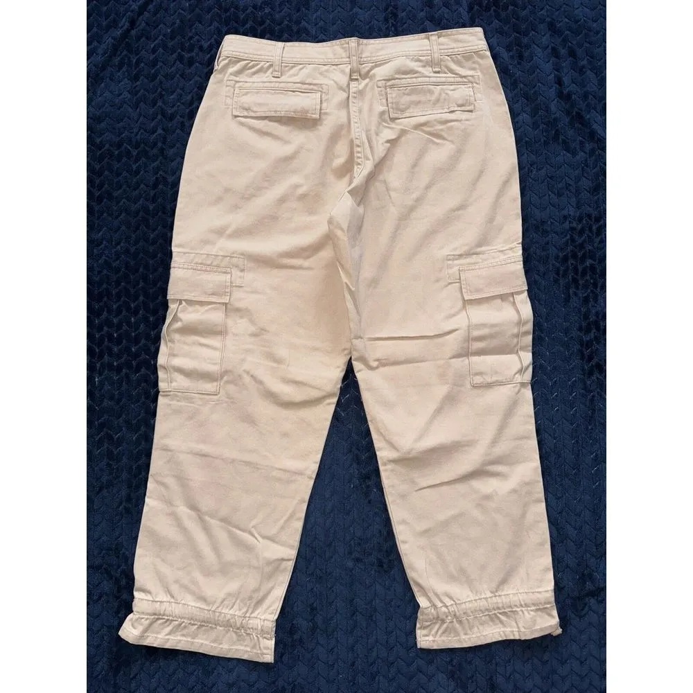 Sundance Woman's Cargo Pants Straight Crop Tan Casual Chino Pockets Sz 14 Petite - Image 4