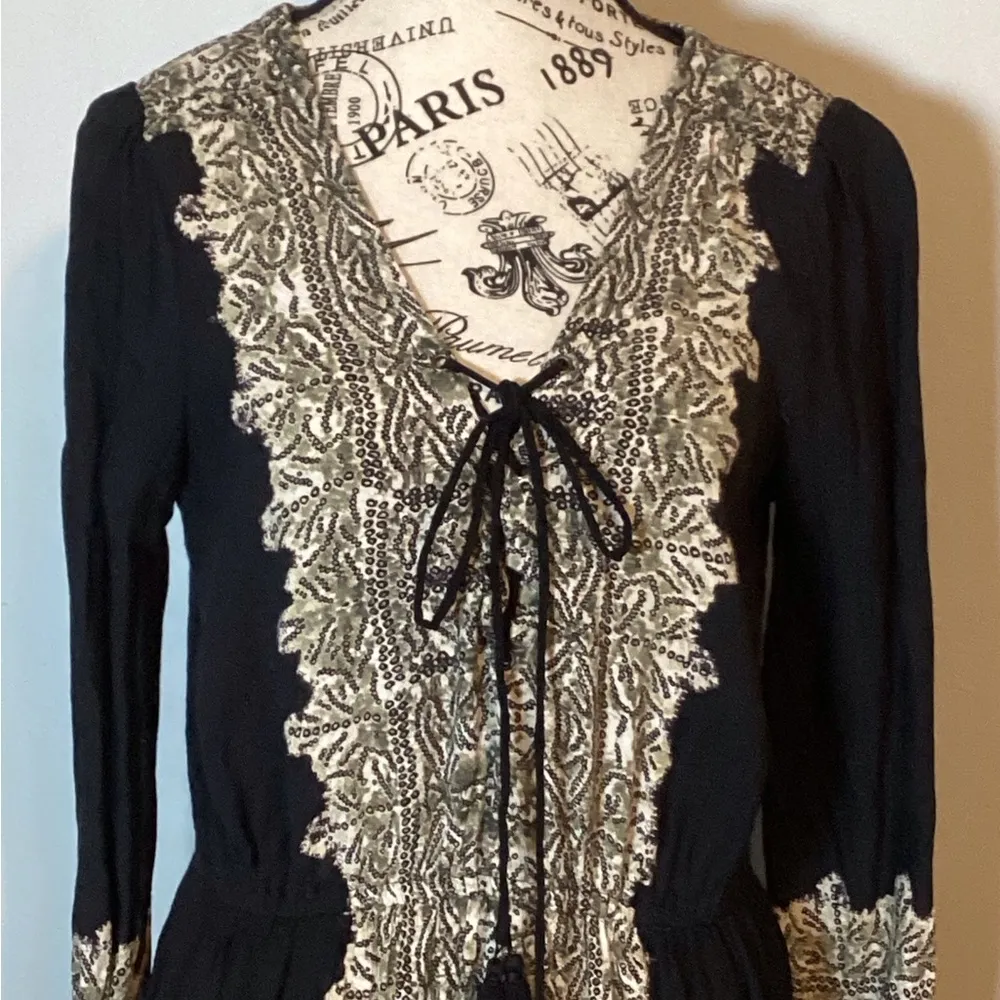 Free People Wildest Moments Boho Tapestry Tunic Lace Up Long Sleeve size… - Image 2