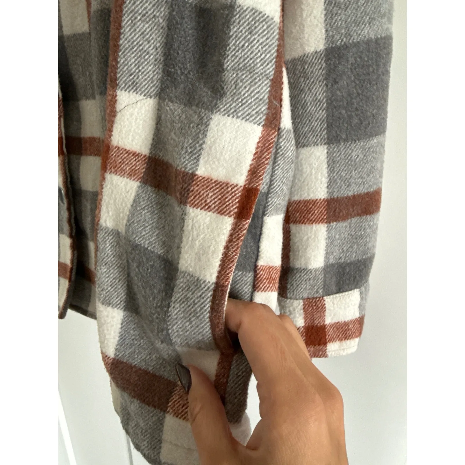 HFX Flannel Shacket Plaid Shirt Jacket Women's Size Large Gray Orange White - Image 6